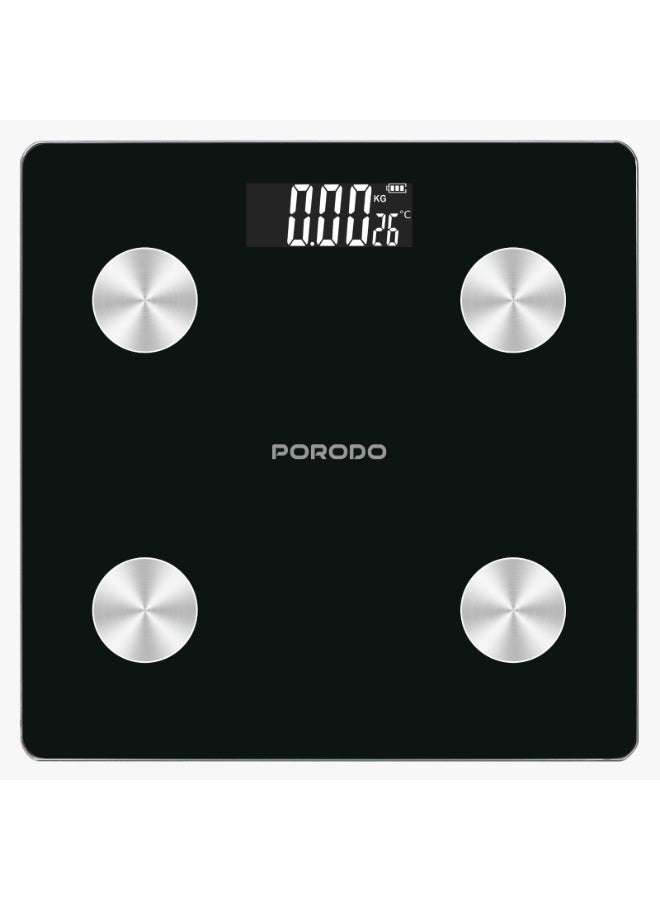 porodo Scale Gravis Smart Body Fast & BMI Scale with Bluetooth Sync & Auto On/Off / Digital Display / High precision Sensors / 180Kg Weight Capacity / 15 Body Metrics - White - Image 1